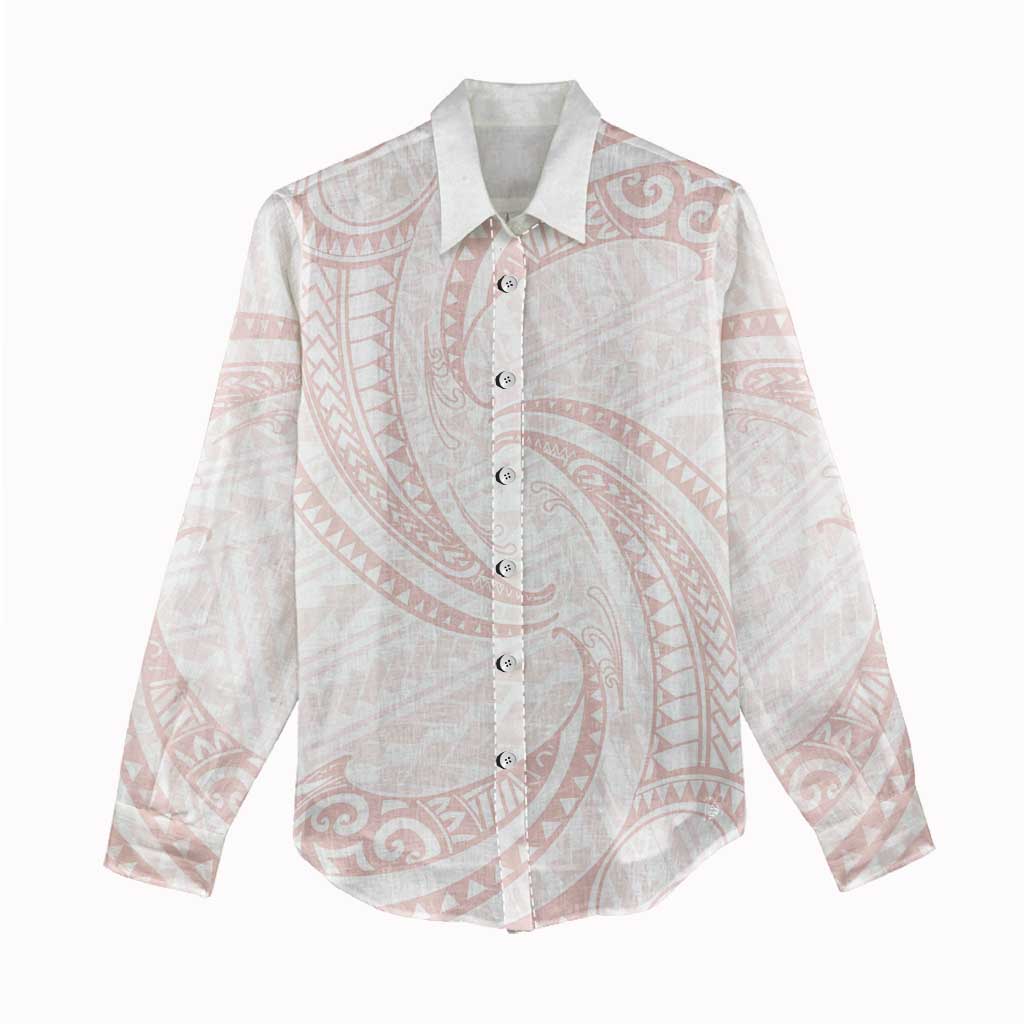 White Sunday Lotu Tamaiti Women Casual Shirt Polynesian Wave Pastel Blush - Polynesian Pride