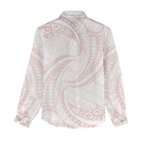 White Sunday Lotu Tamaiti Women Casual Shirt Polynesian Wave Pastel Blush - Polynesian Pride