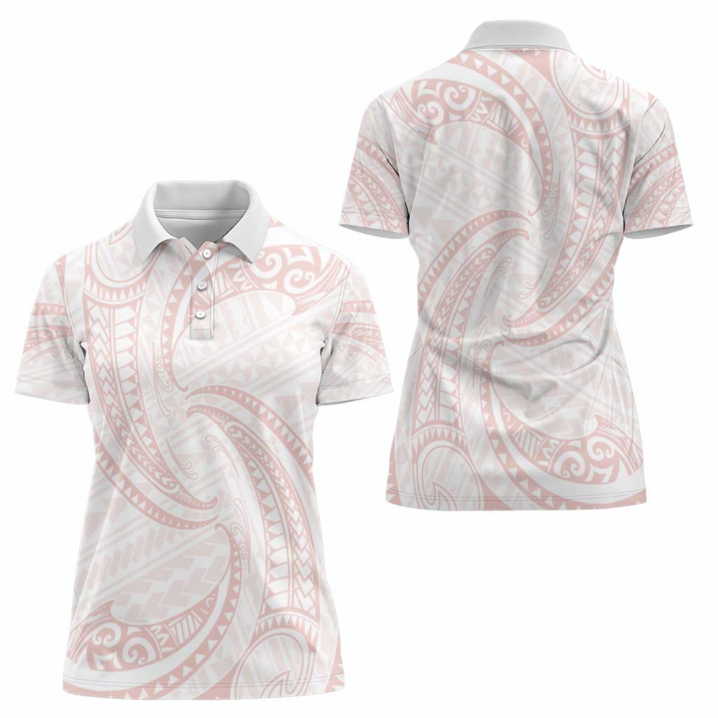 White Sunday Lotu Tamaiti Women Polo Shirt Polynesian Wave Pastel Blush - Polynesian Pride