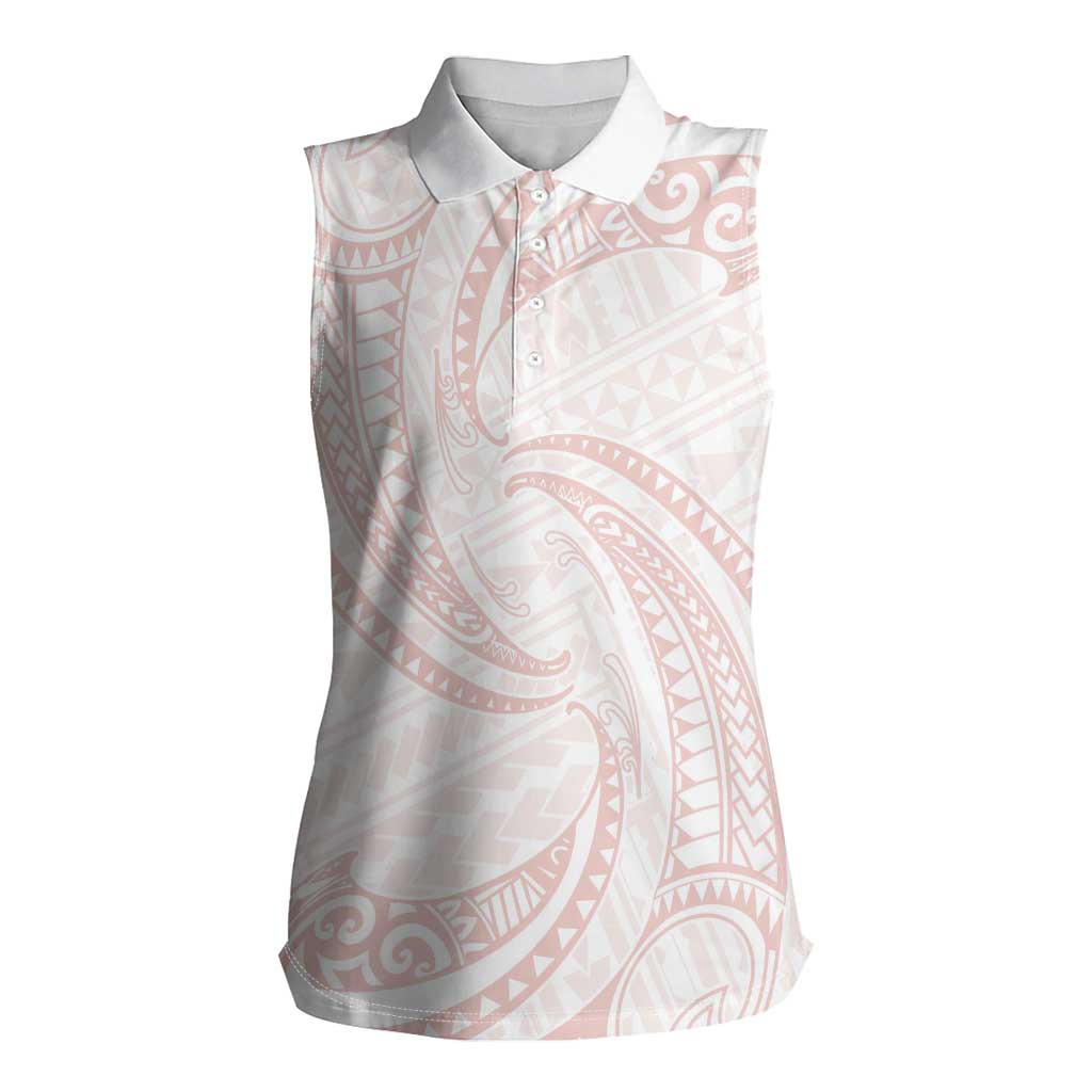White Sunday Lotu Tamaiti Women Sleeveless Polo Shirt Polynesian Wave Pastel Blush LT9 Female Blush - Polynesian Pride