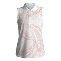 White Sunday Lotu Tamaiti Women Sleeveless Polo Shirt Polynesian Wave Pastel Blush LT9 Female Blush - Polynesian Pride