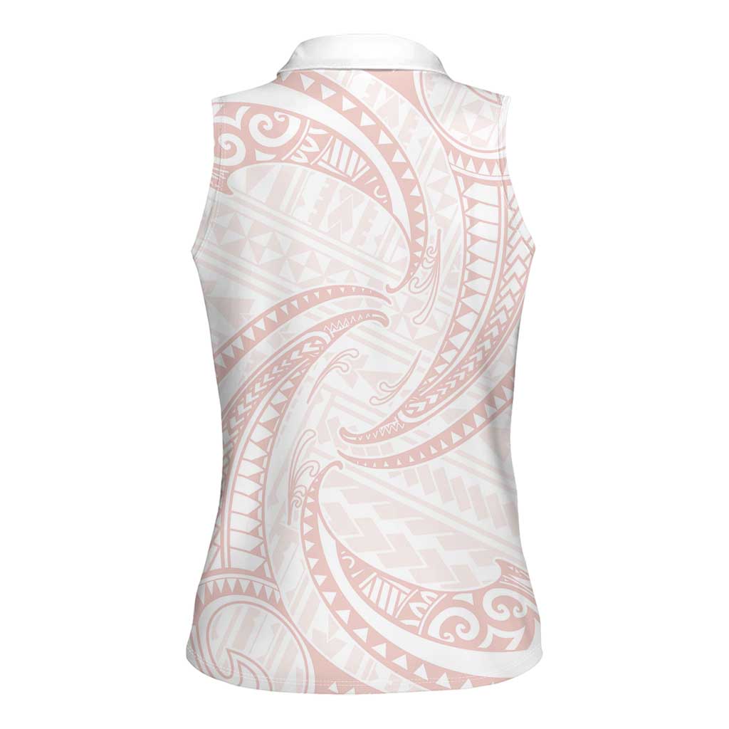 White Sunday Lotu Tamaiti Women Sleeveless Polo Shirt Polynesian Wave Pastel Blush LT9 - Polynesian Pride