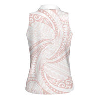 White Sunday Lotu Tamaiti Women Sleeveless Polo Shirt Polynesian Wave Pastel Blush LT9 - Polynesian Pride