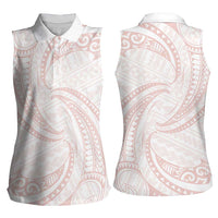 White Sunday Lotu Tamaiti Women Sleeveless Polo Shirt Polynesian Wave Pastel Blush LT9 - Polynesian Pride