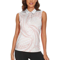 White Sunday Lotu Tamaiti Women Sleeveless Polo Shirt Polynesian Wave Pastel Blush LT9 - Polynesian Pride