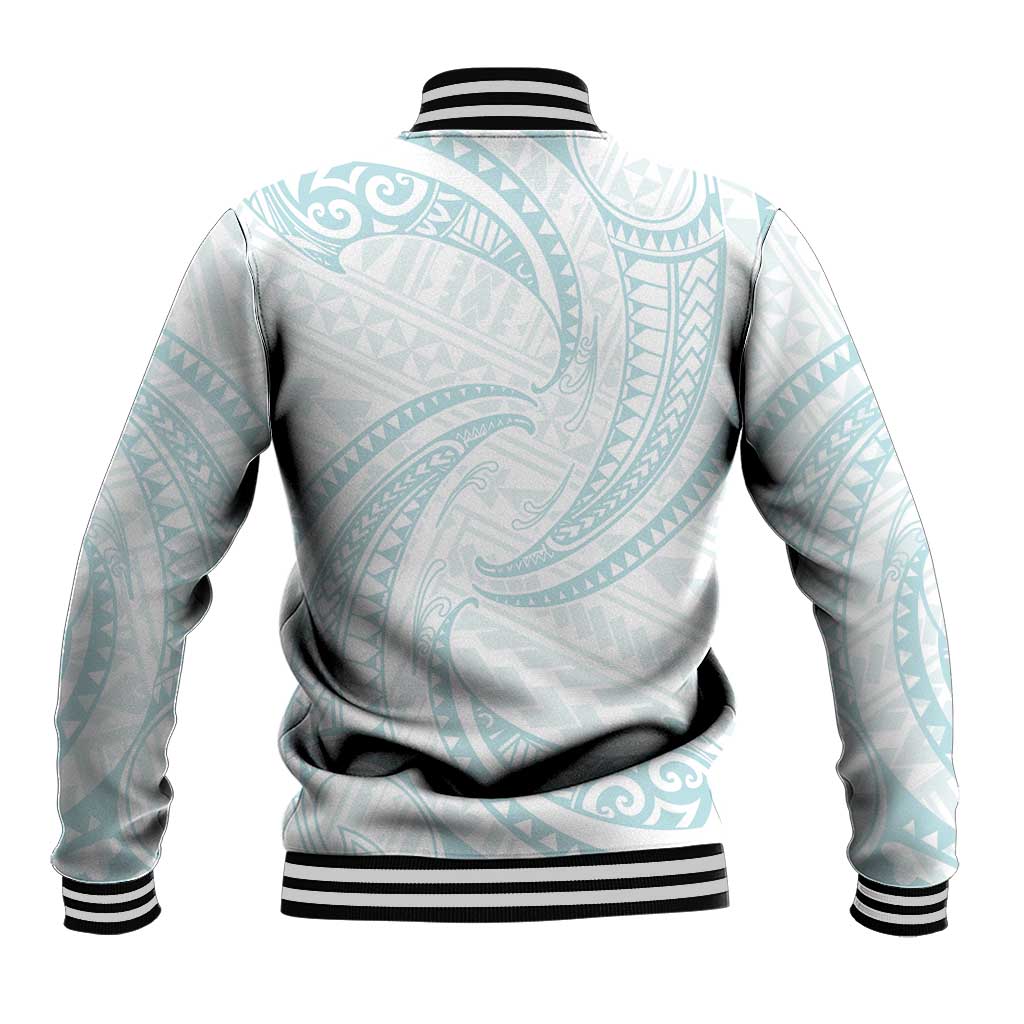 White Sunday Lotu Tamaiti Baseball Jacket Polynesian Wave Pastel Cyan - Polynesian Pride