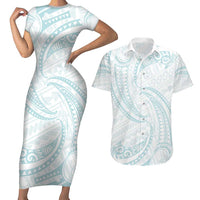 White Sunday Lotu Tamaiti Couples Matching Short Sleeve Bodycon Dress and Hawaiian Shirt Polynesian Wave Pastel Cyan LT9 Cyan - Polynesian Pride