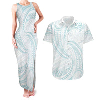 White Sunday Lotu Tamaiti Couples Matching Tank Maxi Dress and Hawaiian Shirt Polynesian Wave Pastel Cyan LT9 Cyan - Polynesian Pride