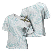 White Sunday Lotu Tamaiti Cross Shoulder Shirt Polynesian Wave Pastel Cyan LT9 - Polynesian Pride