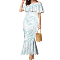 White Sunday Lotu Tamaiti Family Matching Mermaid Dress and Hawaiian Shirt Polynesian Wave Pastel Cyan LT9 Mom's Dress Cyan - Polynesian Pride