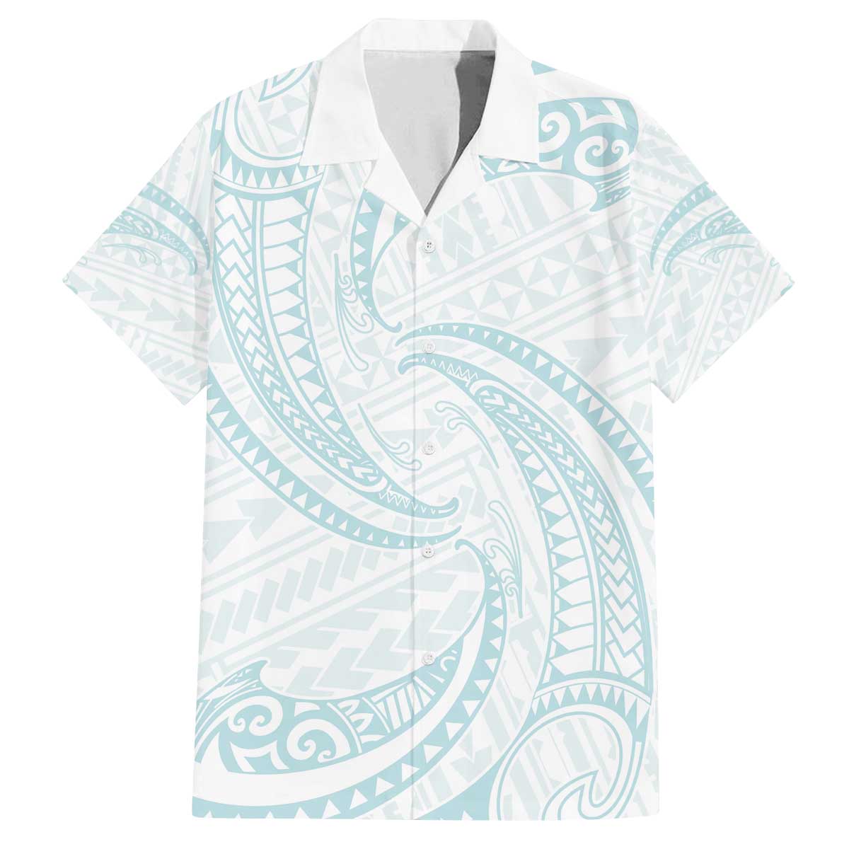 White Sunday Lotu Tamaiti Family Matching Off The Shoulder Long Sleeve Dress and Hawaiian Shirt Polynesian Wave Pastel Cyan LT9 Dad's Shirt - Short Sleeve Cyan - Polynesian Pride