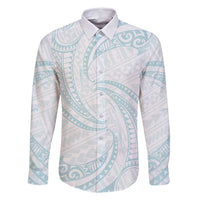 White Sunday Lotu Tamaiti Family Matching Off Shoulder Maxi Dress and Hawaiian Shirt Polynesian Wave Pastel Cyan LT9 Dad's Shirt - Long Sleeve Cyan - Polynesian Pride