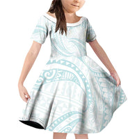 White Sunday Lotu Tamaiti Family Matching Off Shoulder Short Dress and Hawaiian Shirt Polynesian Wave Pastel Cyan LT9 Daughter's Dress Cyan - Polynesian Pride