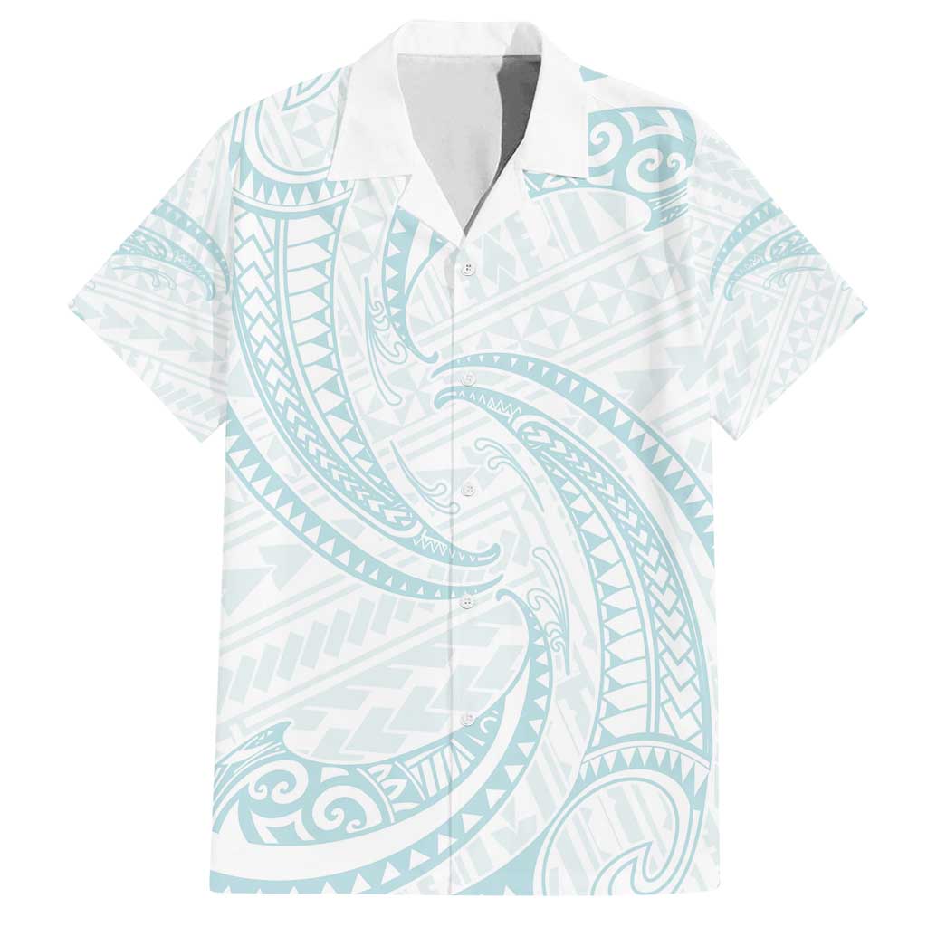 White Sunday Lotu Tamaiti Family Matching Off Shoulder Short Dress and Hawaiian Shirt Polynesian Wave Pastel Cyan LT9 Dad's Shirt - Short Sleeve Cyan - Polynesian Pride
