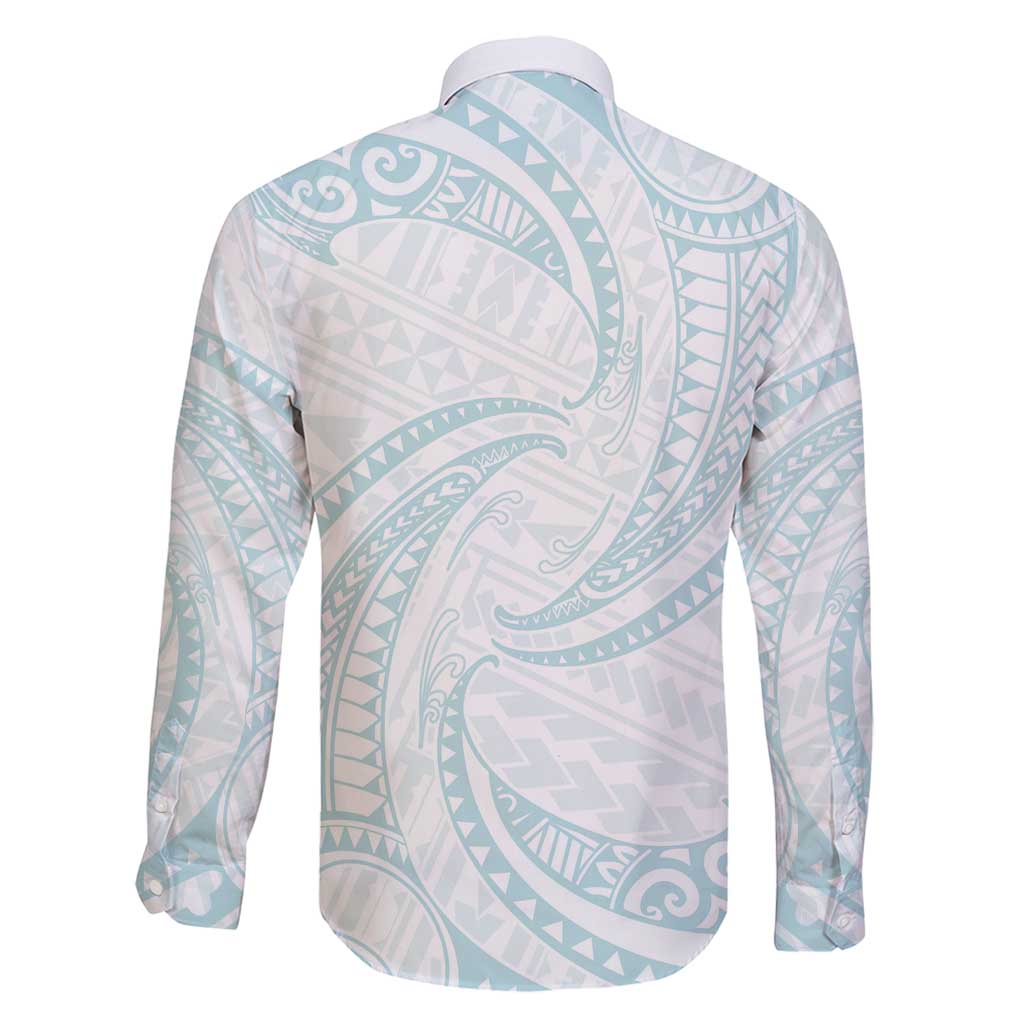 White Sunday Lotu Tamaiti Family Matching Puletasi and Hawaiian Shirt Polynesian Wave Pastel Cyan LT9 - Polynesian Pride