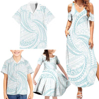 White Sunday Lotu Tamaiti Family Matching Summer Maxi Dress and Hawaiian Shirt Polynesian Wave Pastel Cyan LT9 - Polynesian Pride