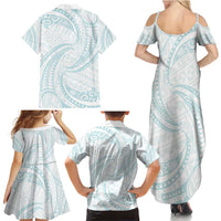 White Sunday Lotu Tamaiti Family Matching Summer Maxi Dress and Hawaiian Shirt Polynesian Wave Pastel Cyan LT9 - Polynesian Pride