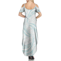 White Sunday Lotu Tamaiti Family Matching Summer Maxi Dress and Hawaiian Shirt Polynesian Wave Pastel Cyan LT9 - Polynesian Pride