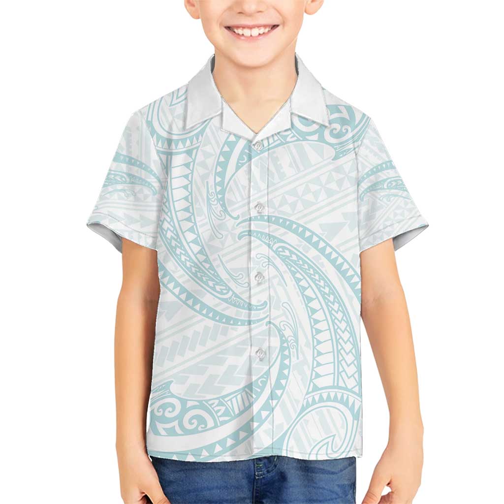 White Sunday Lotu Tamaiti Family Matching Summer Maxi Dress and Hawaiian Shirt Polynesian Wave Pastel Cyan LT9 Son's Shirt Cyan - Polynesian Pride