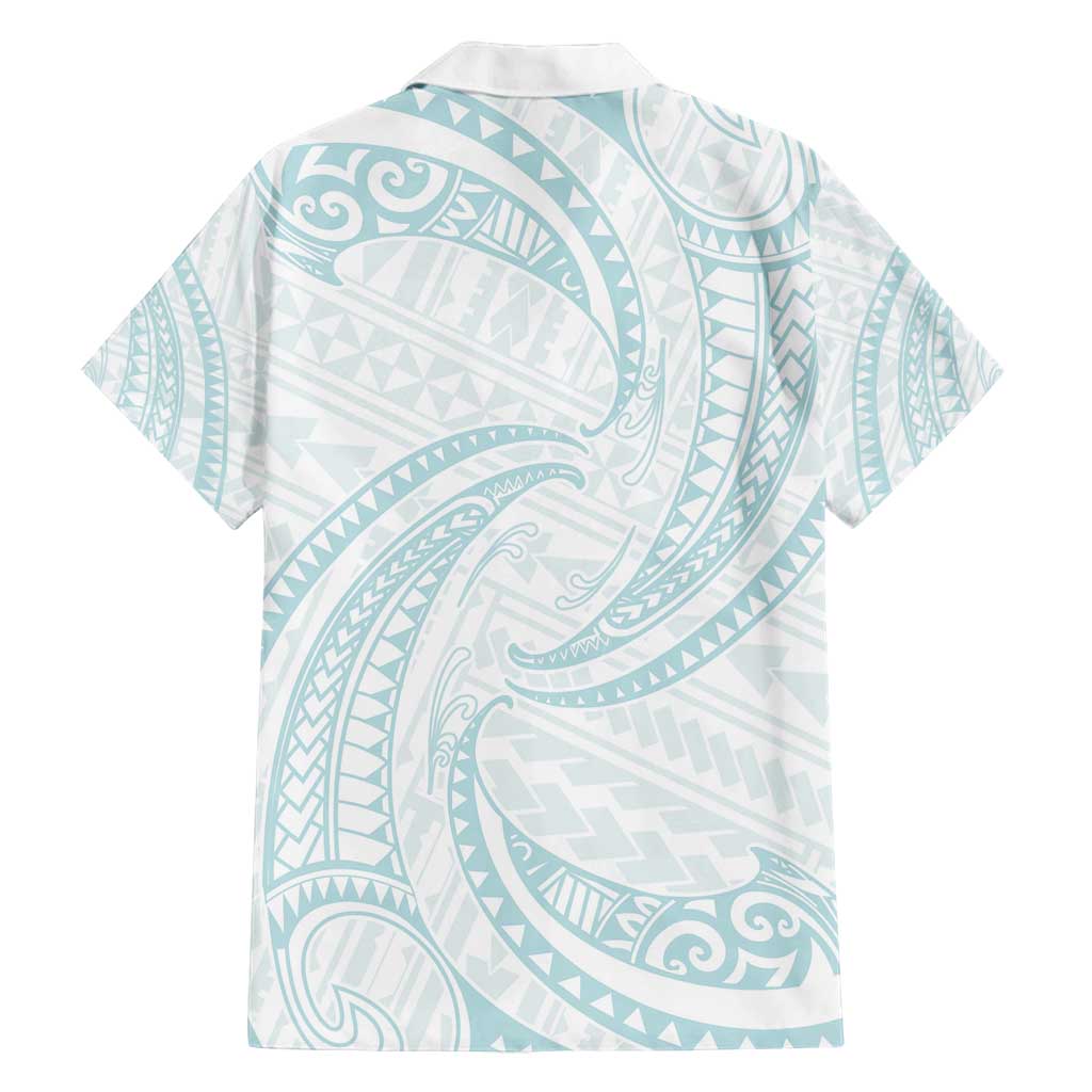 White Sunday Lotu Tamaiti Family Matching Tank Maxi Dress and Hawaiian Shirt Polynesian Wave Pastel Cyan LT9 - Polynesian Pride