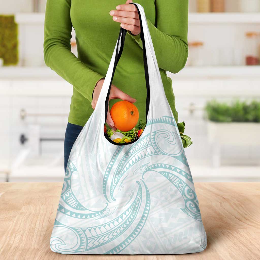White Sunday Lotu Tamaiti Grocery Bag Polynesian Wave Pastel Cyan - Polynesian Pride