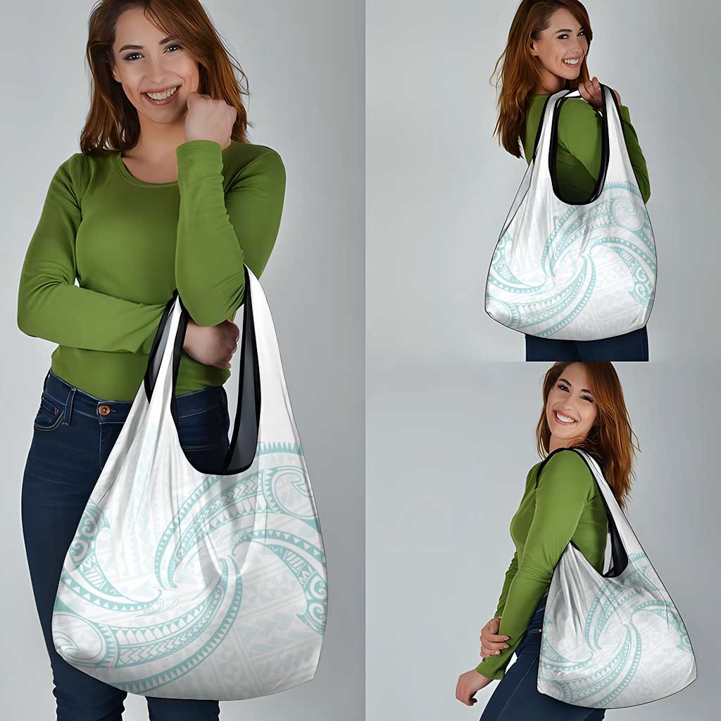 White Sunday Lotu Tamaiti Grocery Bag Polynesian Wave Pastel Cyan - Polynesian Pride