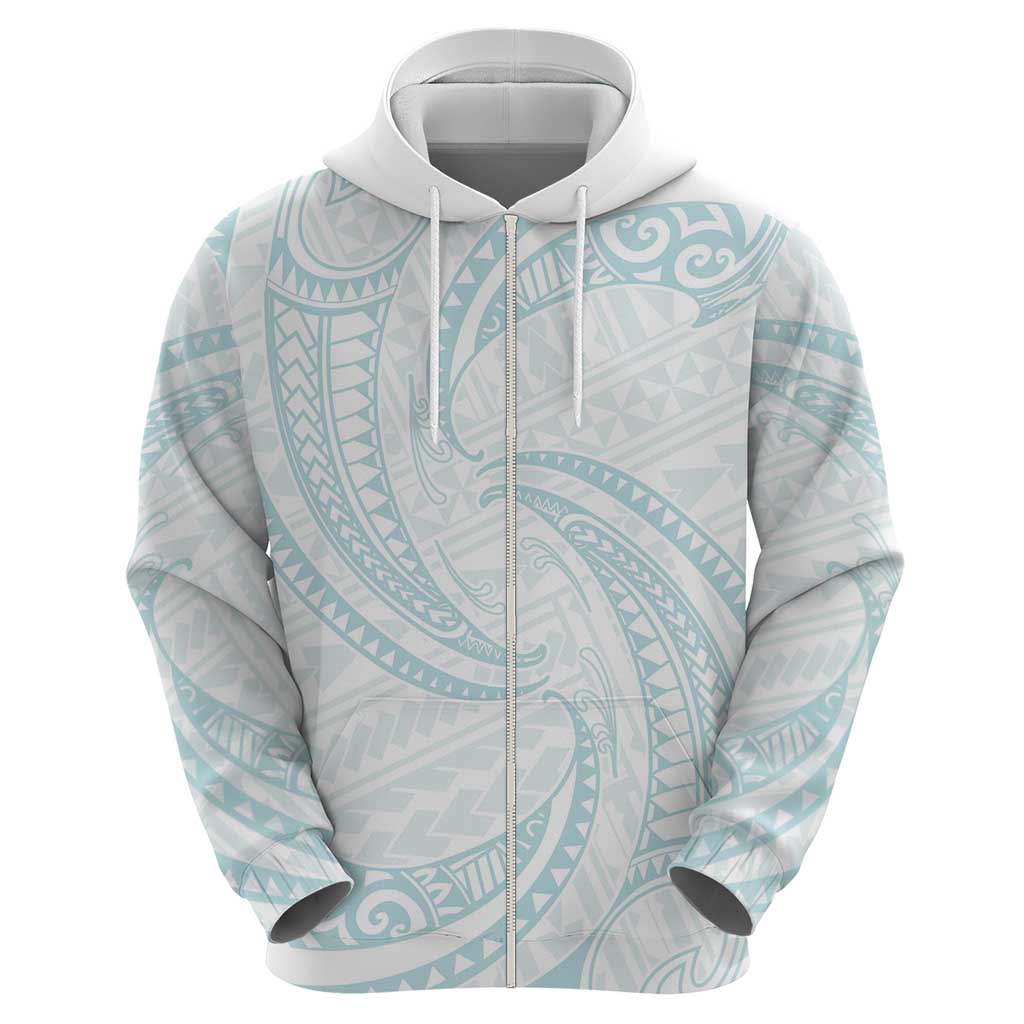 White Sunday Lotu Tamaiti Hoodie Polynesian Wave Pastel Cyan - Polynesian Pride