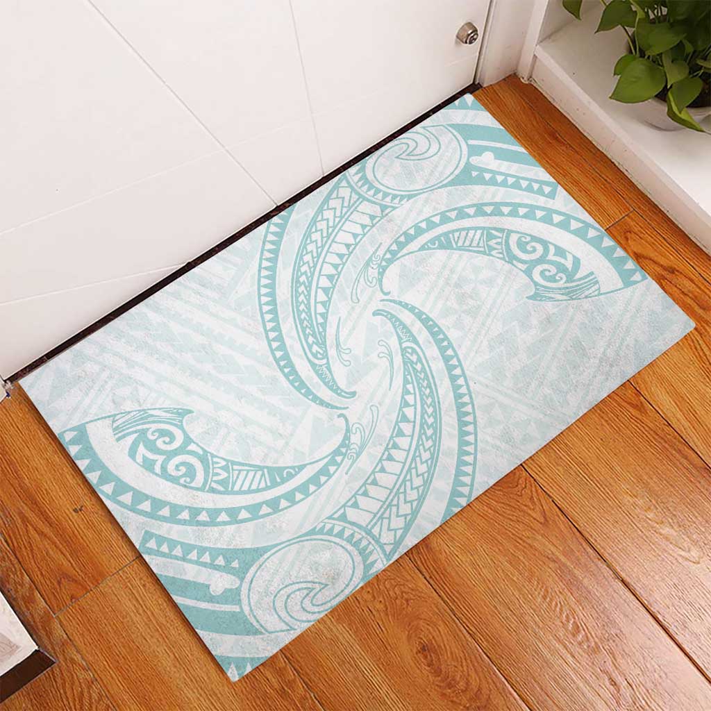 White Sunday Lotu Tamaiti Rubber Doormat Polynesian Wave Pastel Cyan - Polynesian Pride