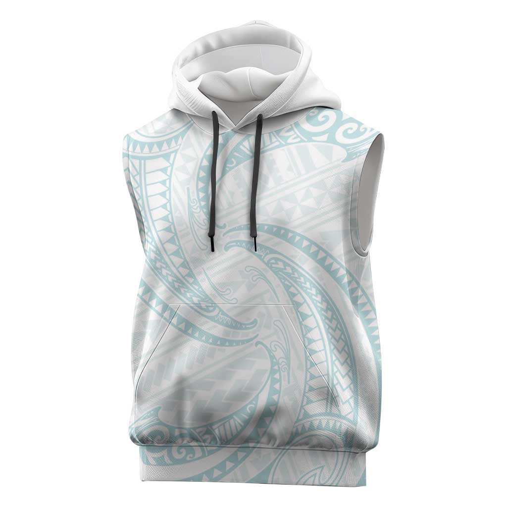 White Sunday Lotu Tamaiti Sleeveless Hoodie Polynesian Wave Pastel Cyan LT9 Cyan - Polynesian Pride