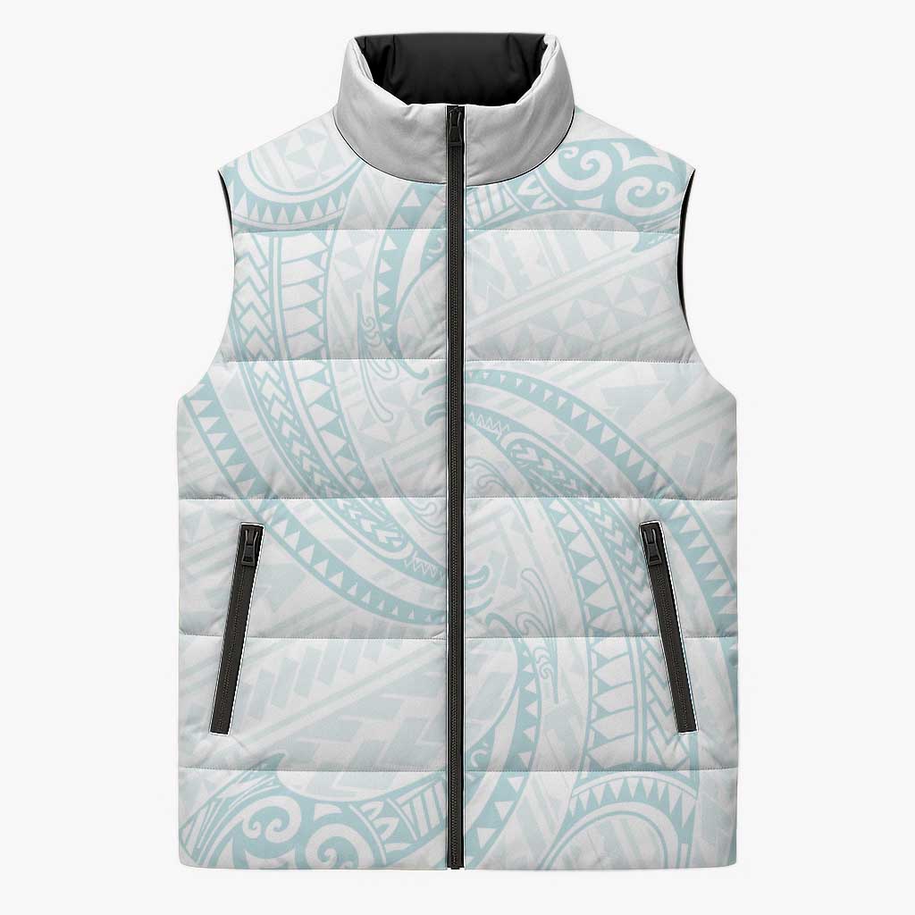 White Sunday Lotu Tamaiti Sleeveless Puffer Jacket Polynesian Wave Pastel Cyan LT9 Unisex Cyan - Polynesian Pride