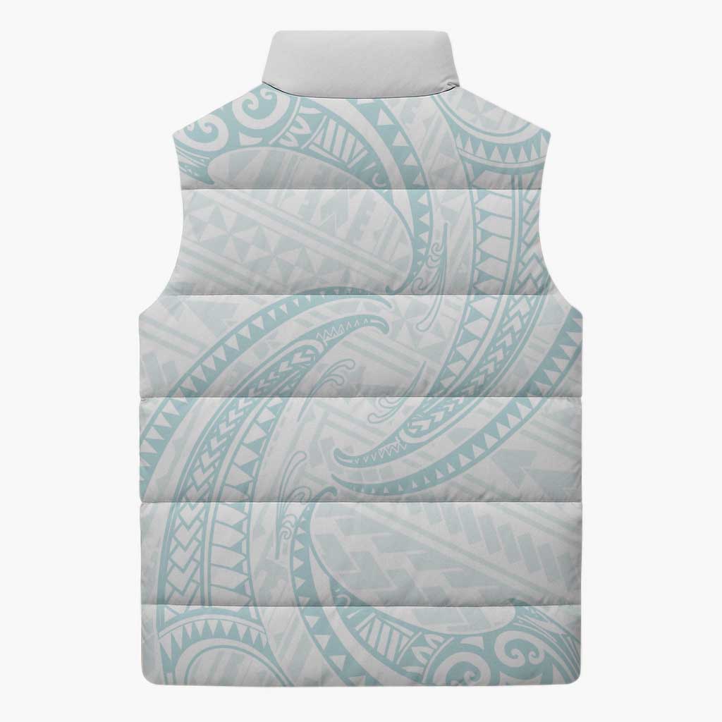 White Sunday Lotu Tamaiti Sleeveless Puffer Jacket Polynesian Wave Pastel Cyan LT9 - Polynesian Pride