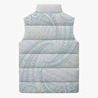 White Sunday Lotu Tamaiti Sleeveless Puffer Jacket Polynesian Wave Pastel Cyan LT9 - Polynesian Pride