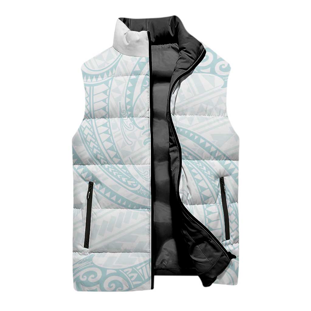 White Sunday Lotu Tamaiti Sleeveless Puffer Jacket Polynesian Wave Pastel Cyan LT9 - Polynesian Pride