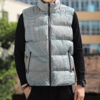 White Sunday Lotu Tamaiti Sleeveless Puffer Jacket Polynesian Wave Pastel Cyan LT9 - Polynesian Pride