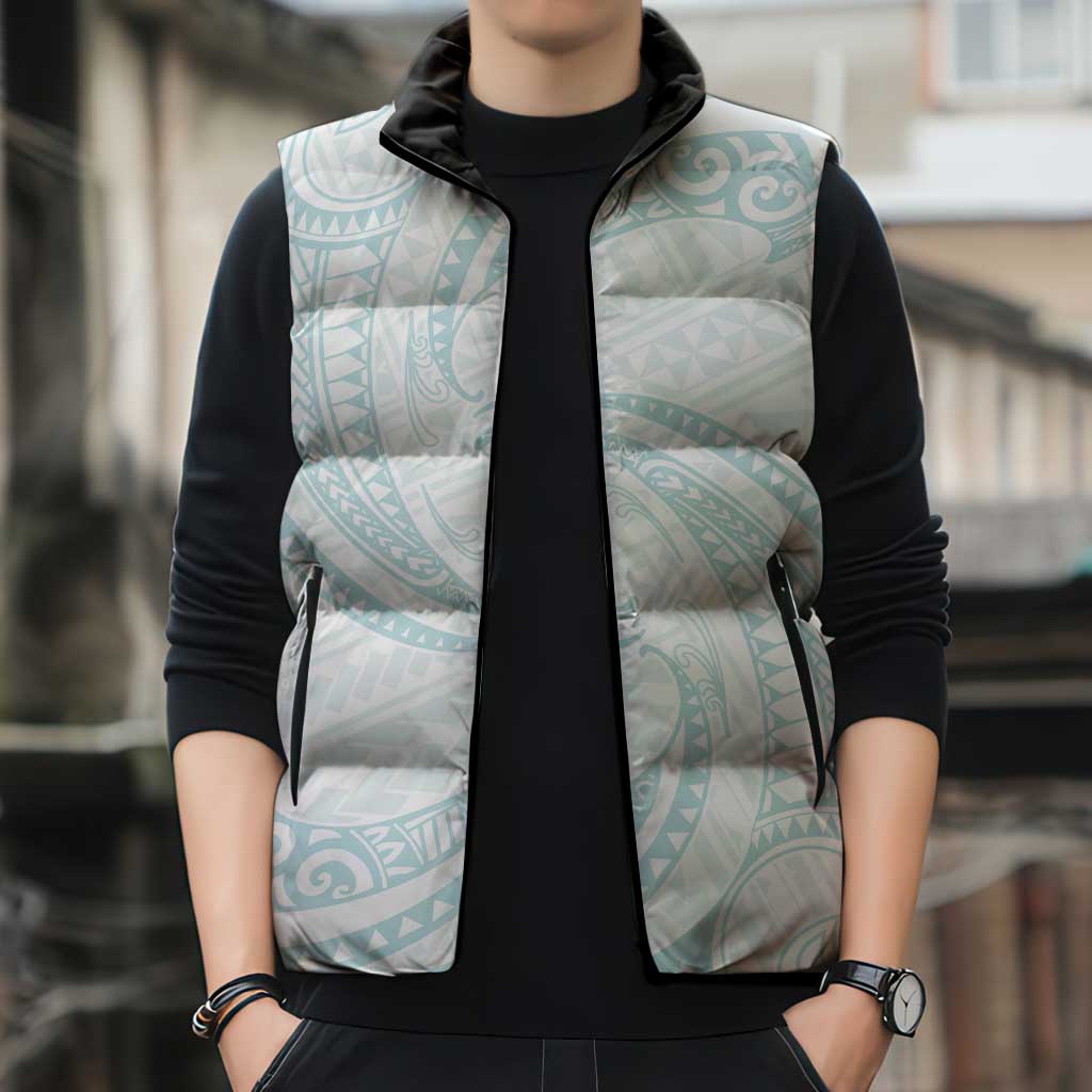 White Sunday Lotu Tamaiti Sleeveless Puffer Jacket Polynesian Wave Pastel Cyan LT9 - Polynesian Pride