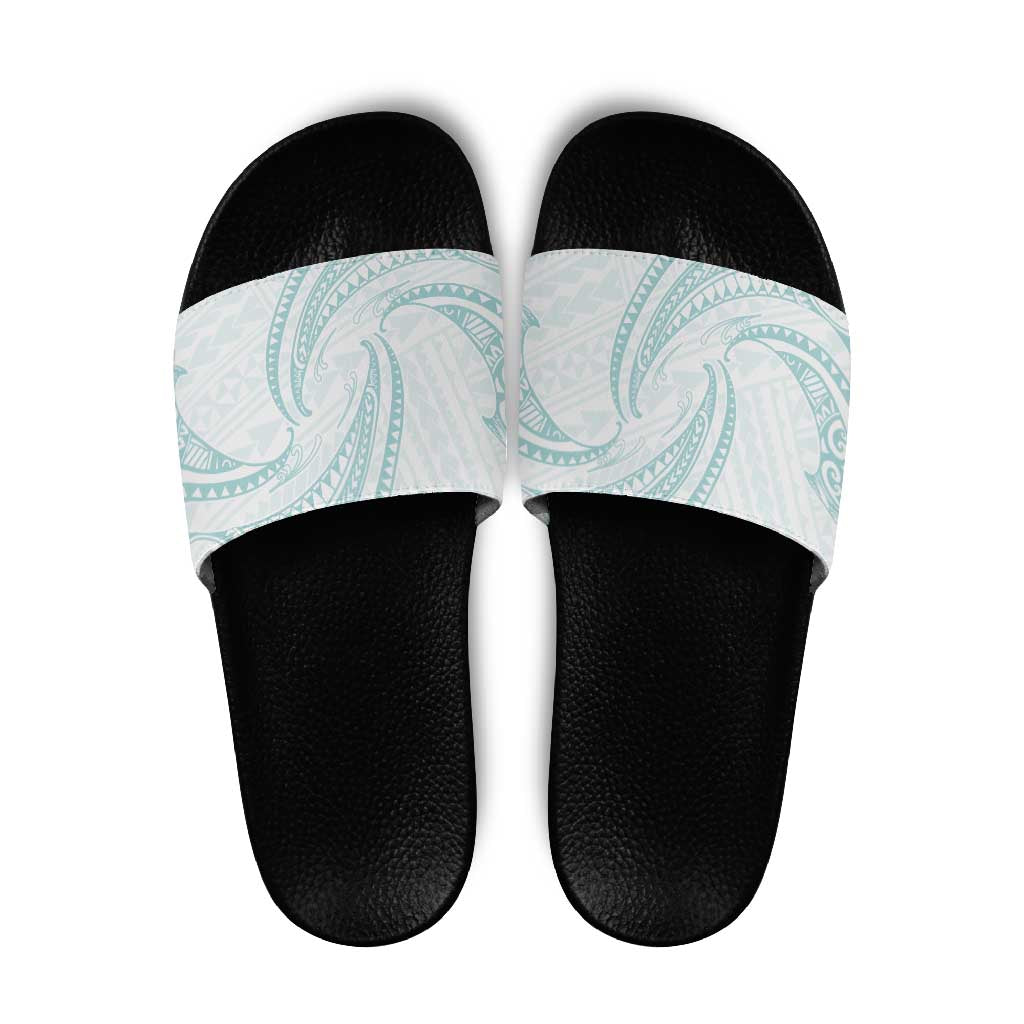 White Sunday Lotu Tamaiti Slide Sandals Polynesian Wave Pastel Cyan LT9 Cyan - Polynesian Pride