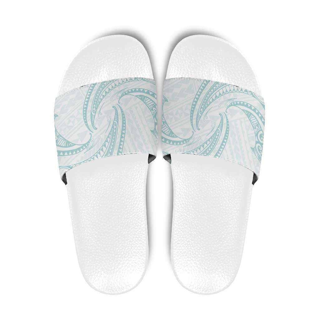 White Sunday Lotu Tamaiti Slide Sandals Polynesian Wave Pastel Cyan LT9 Cyan - Polynesian Pride