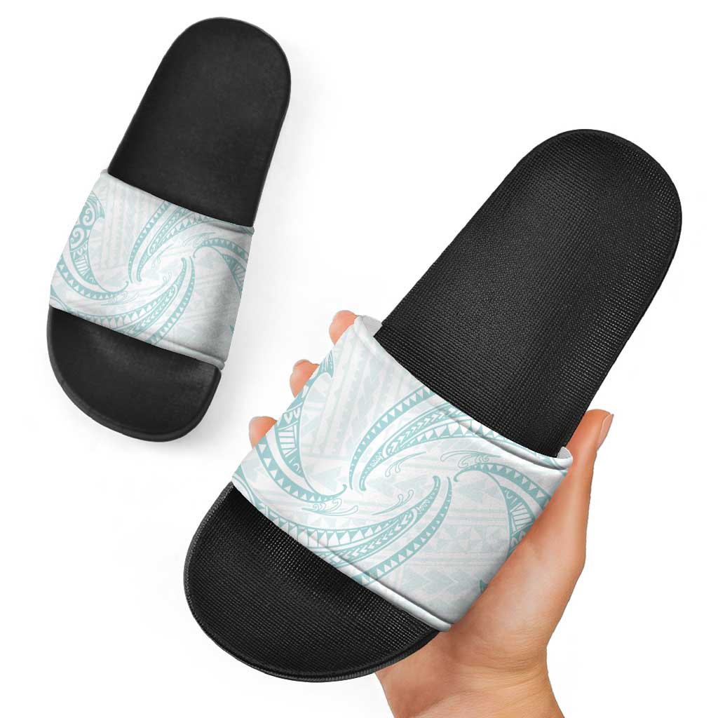 White Sunday Lotu Tamaiti Slide Sandals Polynesian Wave Pastel Cyan LT9 - Polynesian Pride