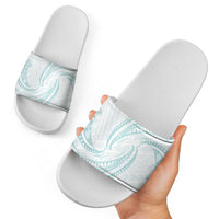 White Sunday Lotu Tamaiti Slide Sandals Polynesian Wave Pastel Cyan LT9 - Polynesian Pride