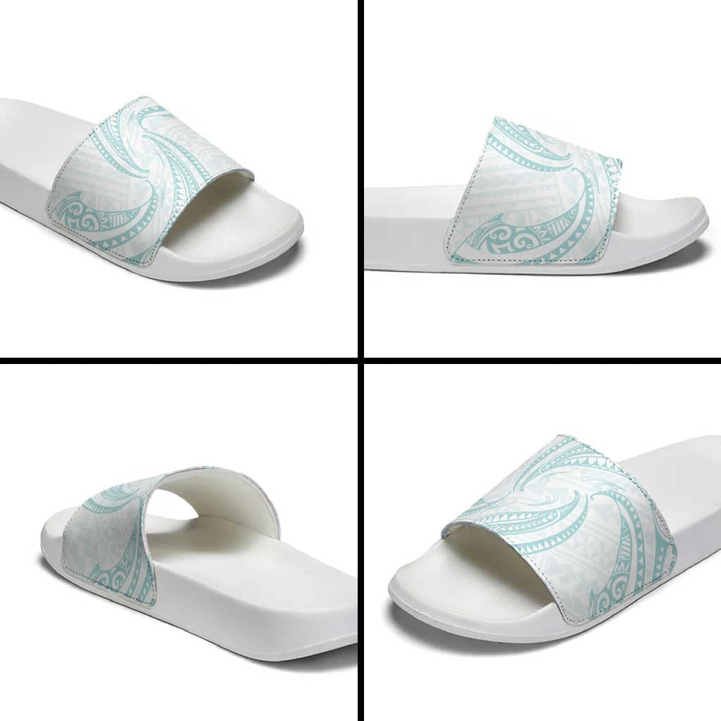 White Sunday Lotu Tamaiti Slide Sandals Polynesian Wave Pastel Cyan LT9 - Polynesian Pride
