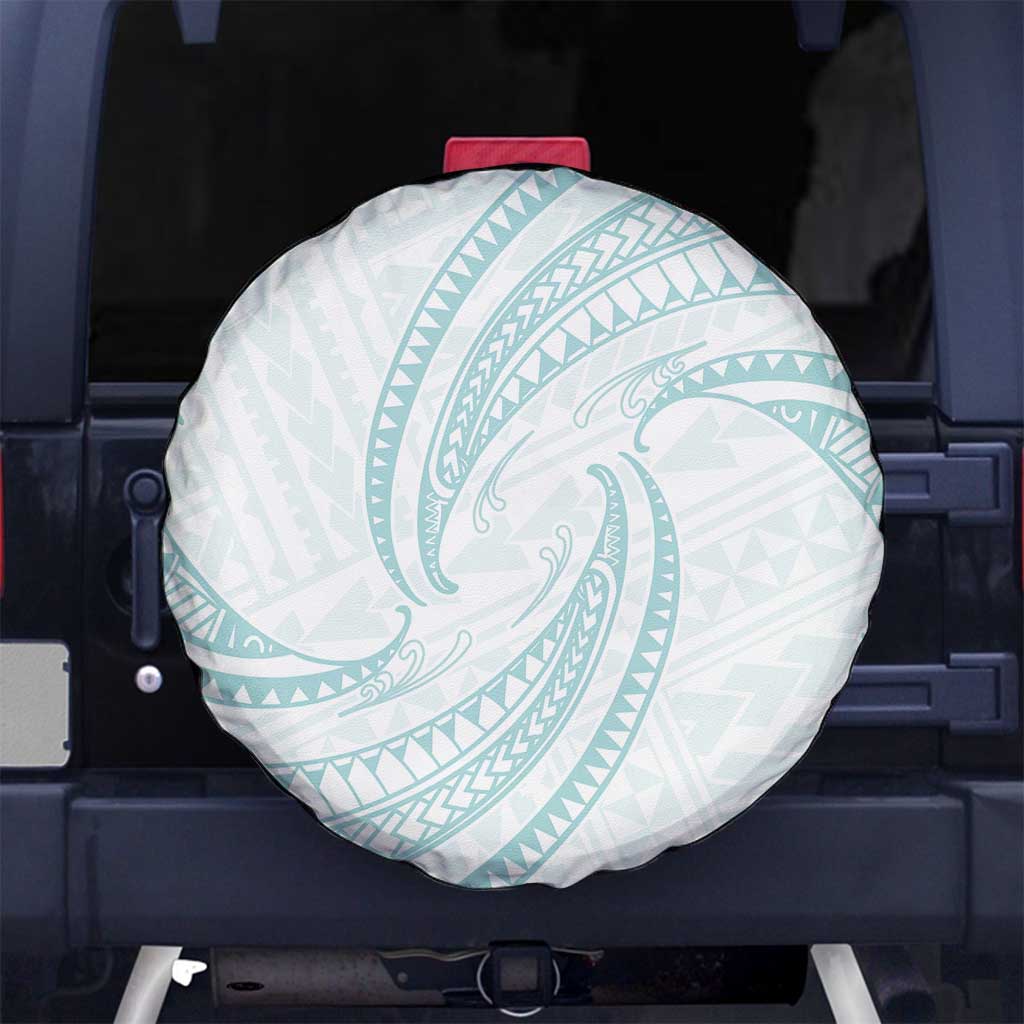 White Sunday Lotu Tamaiti Spare Tire Cover Polynesian Wave Pastel Cyan - Polynesian Pride