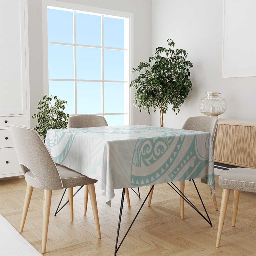 White Sunday Lotu Tamaiti Tablecloth Polynesian Wave Pastel Cyan - Polynesian Pride
