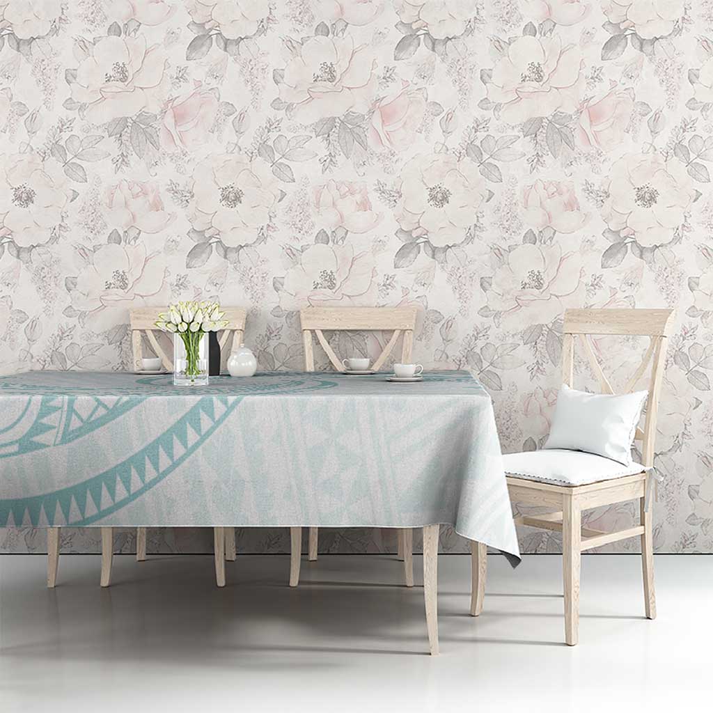 White Sunday Lotu Tamaiti Tablecloth Polynesian Wave Pastel Cyan - Polynesian Pride