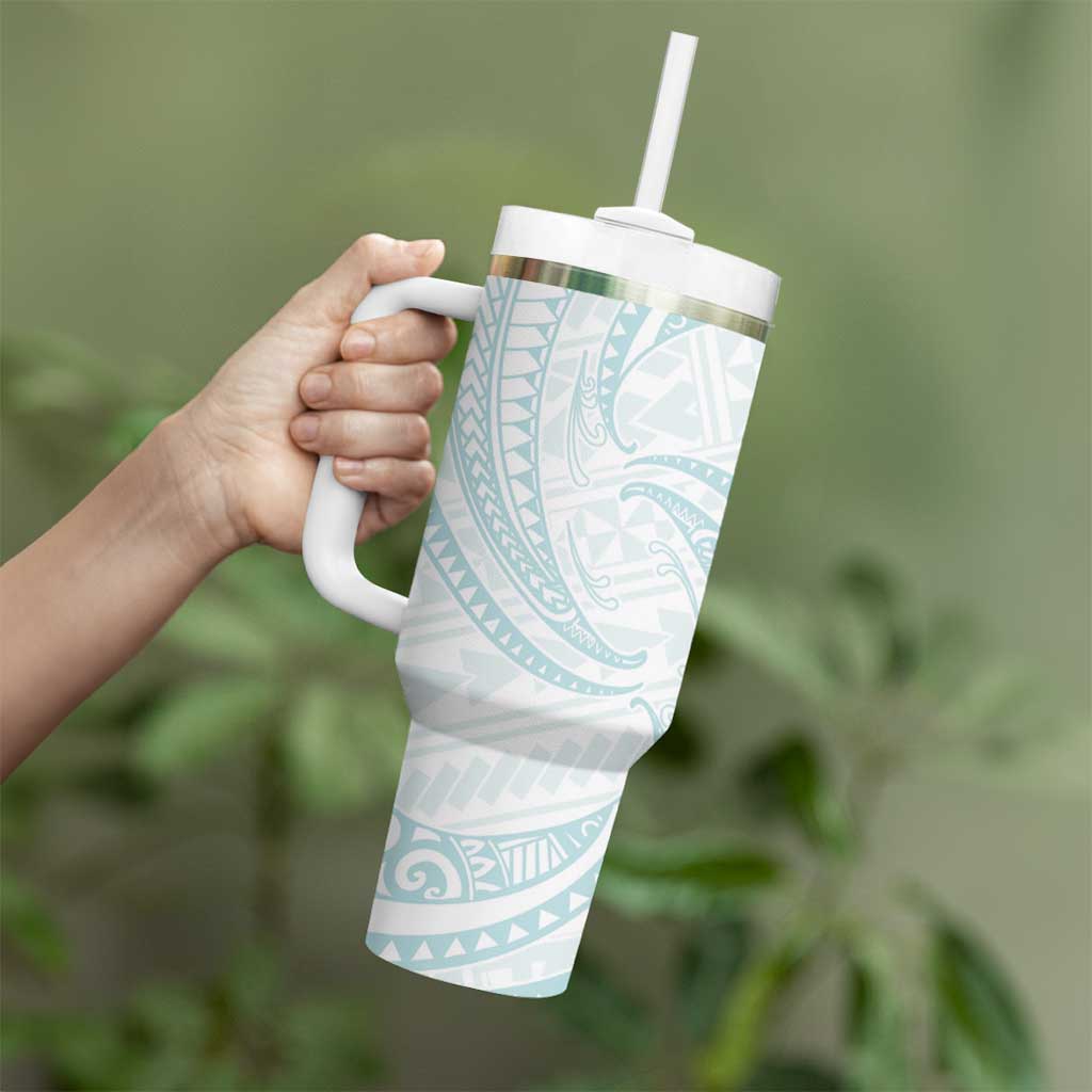 White Sunday Lotu Tamaiti Tumbler With Handle Polynesian Wave Pastel Cyan - Polynesian Pride