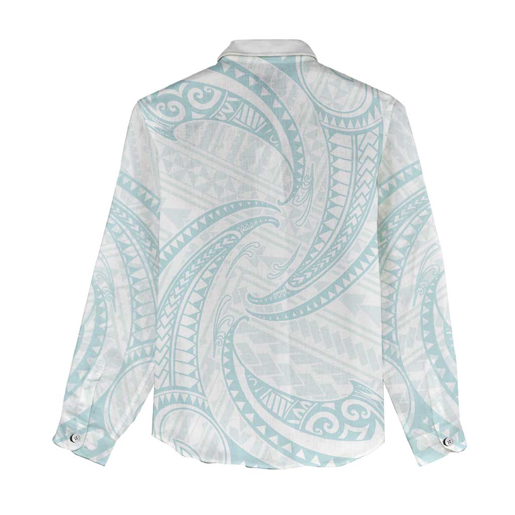 White Sunday Lotu Tamaiti Women Casual Shirt Polynesian Wave Pastel Cyan LT9 - Polynesian Pride