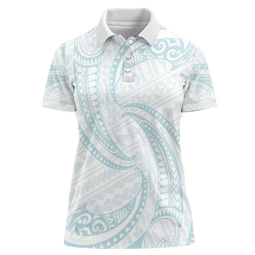 White Sunday Lotu Tamaiti Women Polo Shirt Polynesian Wave Pastel Cyan - Polynesian Pride