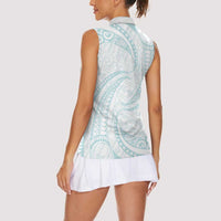White Sunday Lotu Tamaiti Women Sleeveless Polo Shirt Polynesian Wave Pastel Cyan LT9 - Polynesian Pride