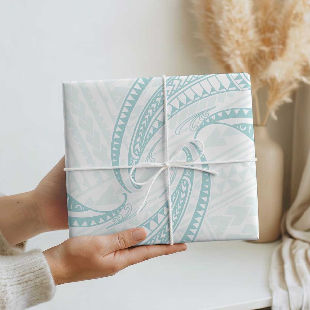 White Sunday Lotu Tamaiti Wrapping Paper Polynesian Wave Pastel Cyan - Polynesian Pride