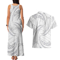 White Sunday Lotu Tamaiti Couples Matching Tank Maxi Dress and Hawaiian Shirt Polynesian Wave Pastel Gray LT9 - Polynesian Pride