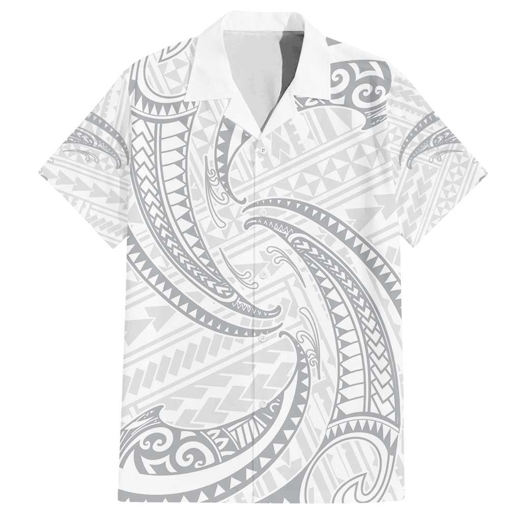 White Sunday Lotu Tamaiti Family Matching Long Sleeve Bodycon Dress and Hawaiian Shirt Polynesian Wave Pastel Gray LT9 Dad's Shirt - Short Sleeve Gray - Polynesian Pride